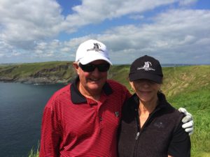How about a Circumnavigators Club hat to wear on your travels? Dottie and David Mink wear their Club caps at Old Head Golf Course, Ireland