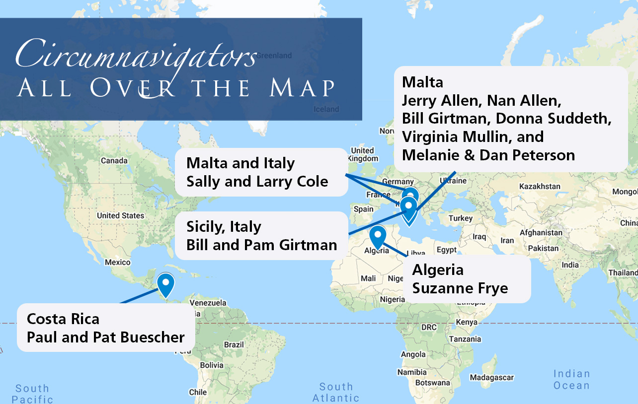June 2022 circumnavigators all over the map