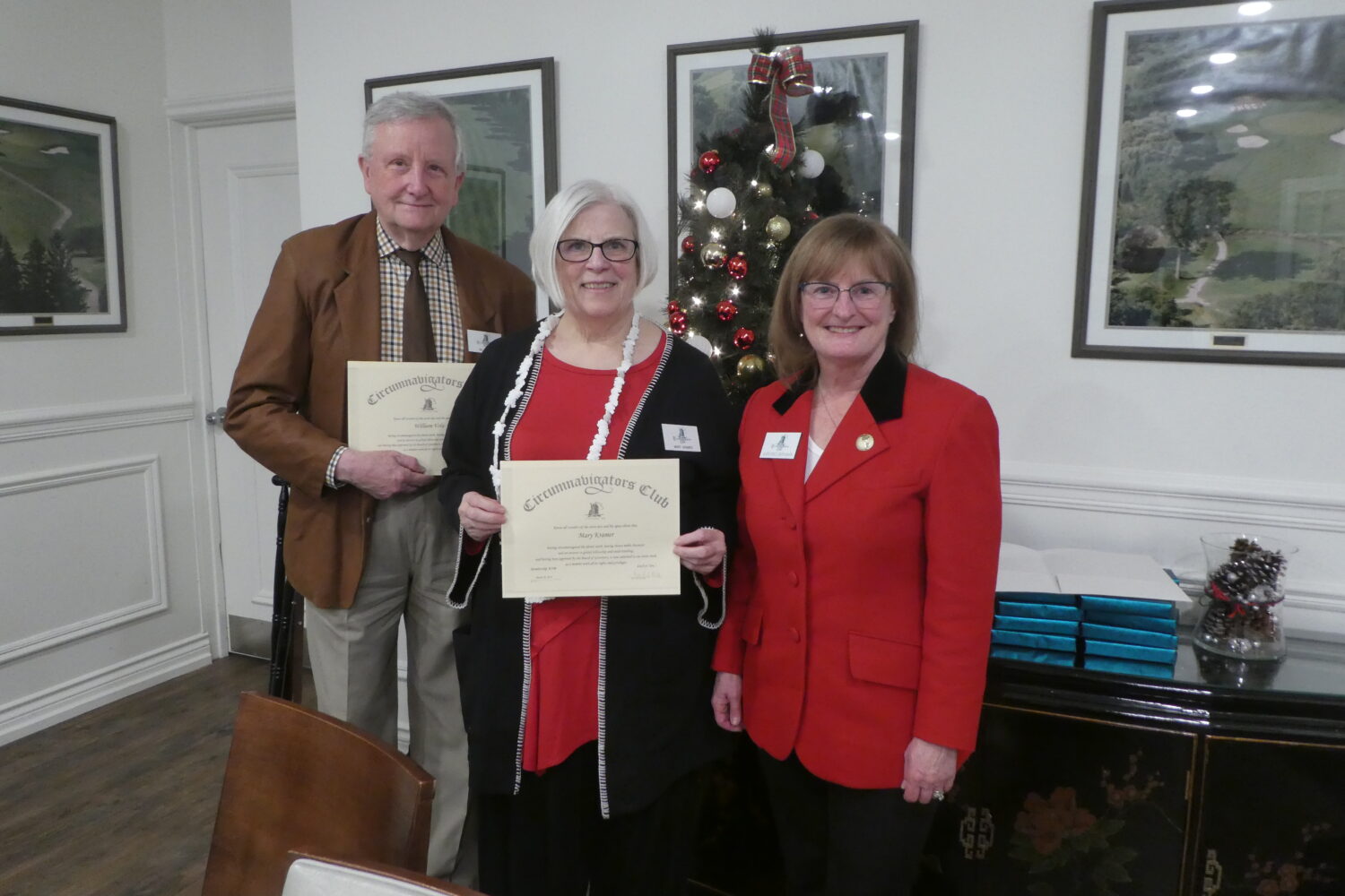 Chapter President Kathy Sinclair welcomes new members Bill Volz and Mary Kramer2